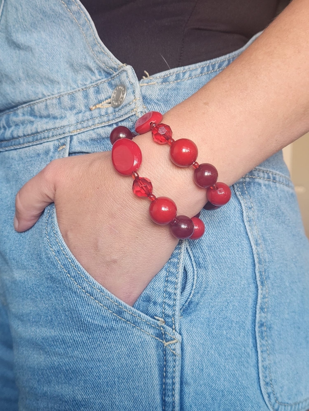Red Beaded Stretch Bracelet - Women Jewelry